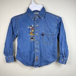 Vintage 90s Y2k Disney Mickey Mouse Pluto Embroidered Denim Shirt Boy GirlsM 5 6